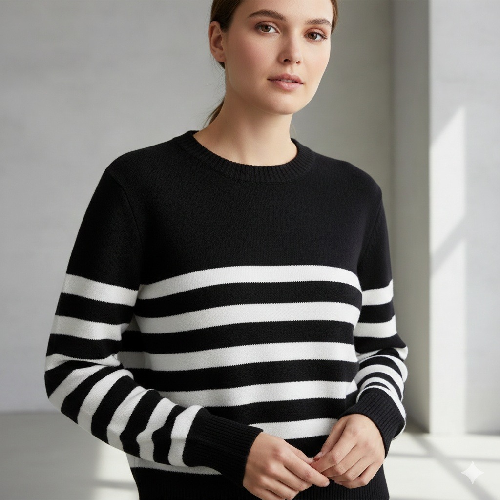Evereve Womens Striped Sweater Size Xs Black White Preppy Cabincore Nautical